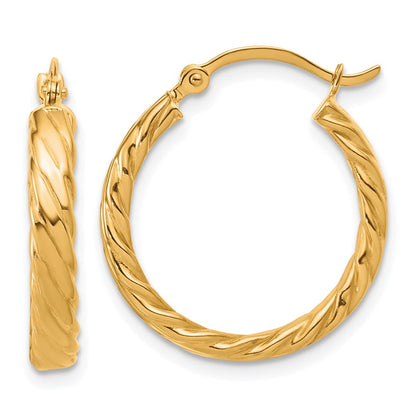 14K Yellow Gold Small 3mm Patterned Hoop Earrings