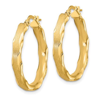 14K Yellow Gold Satin And Polished Scalloped Edge Hoop Earrings