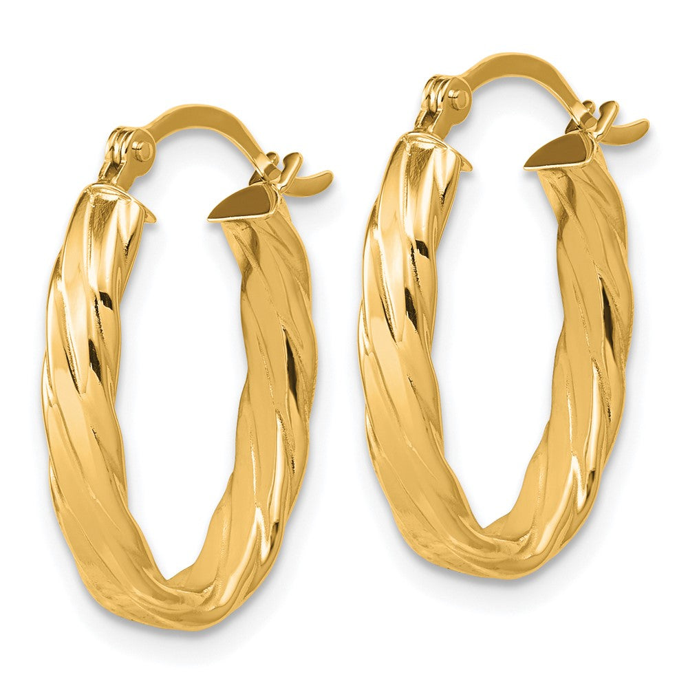 14K Yellow Gold 3mm Patterned Oval Hoop Earrings