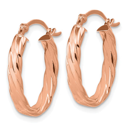 14K Rose Gold 3mm Patterned Oval Hoop Earrings