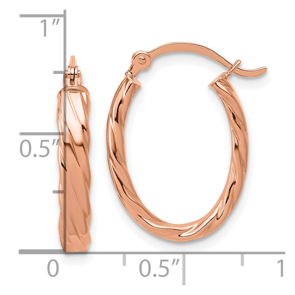 14K Rose Gold 3mm Patterned Oval Hoop Earrings