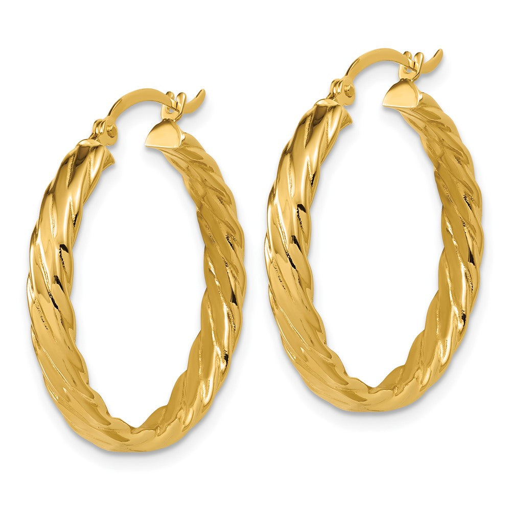 14K Yellow Gold 3.25mm Patterned Hoop Earrings