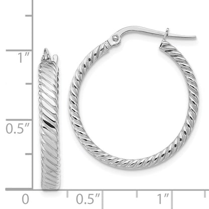 14K White Gold 3.25mm Patterned Hoop Earrings