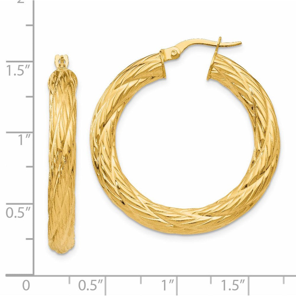 14K Yellow Gold Textured Tube Hoop Earrings