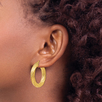 14K Yellow Gold Textured Tube Hoop Earrings
