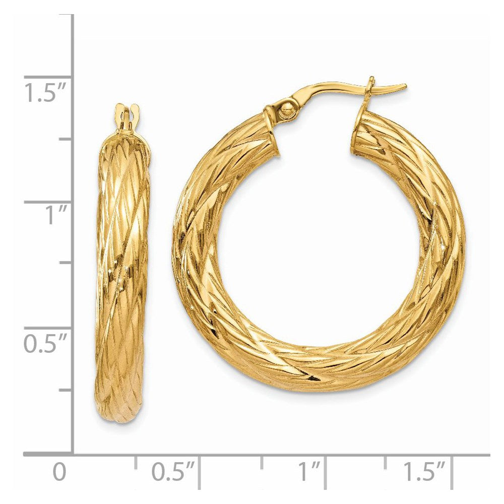 14K Yellow Gold Textured Tube Hoop Earrings