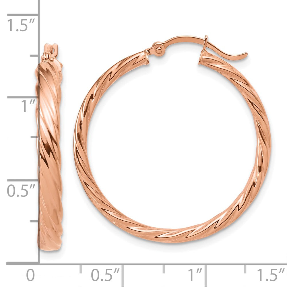 14K Rose Gold Large 3mm Patterned Hoop Earrings
