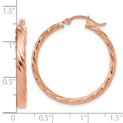 14K Rose Gold Large 3mm Patterned Hoop Earrings