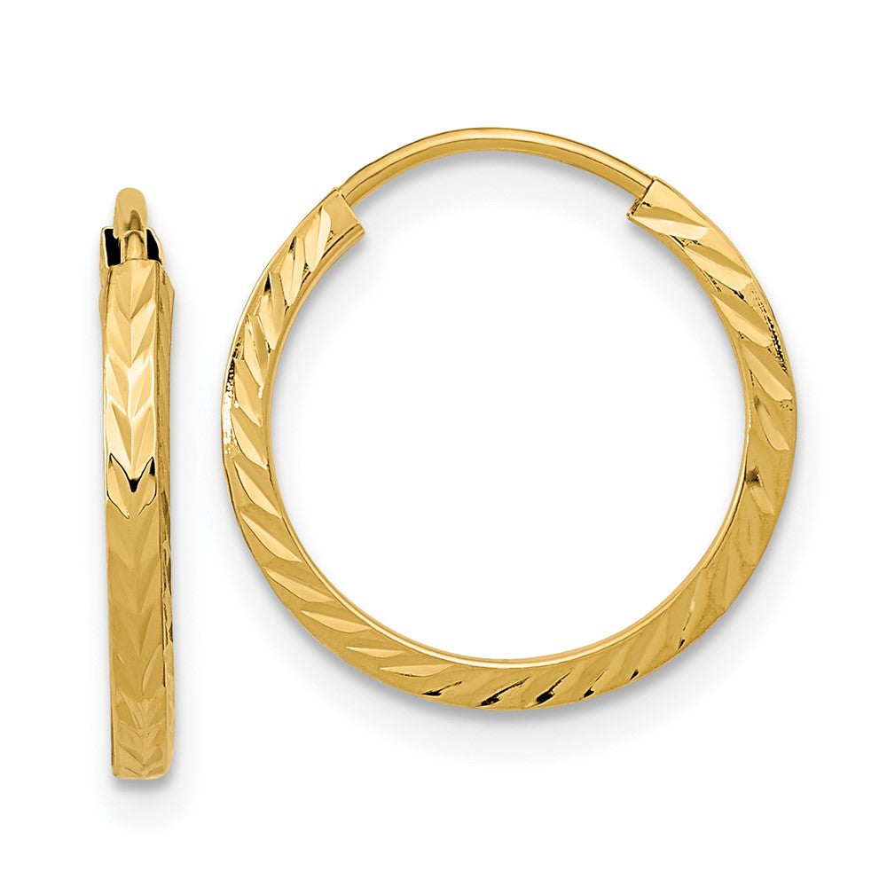 14K Yellow Gold Diamond-Cut Square Tube Endless Hoop Earrings