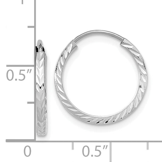 14K White Gold Diamond-Cut Square Tube Endless Hoop Earrings