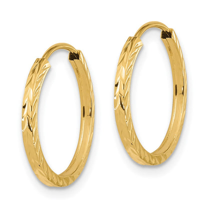 14K Yellow Gold Diamond-Cut Square Tube Endless Hoop Earrings