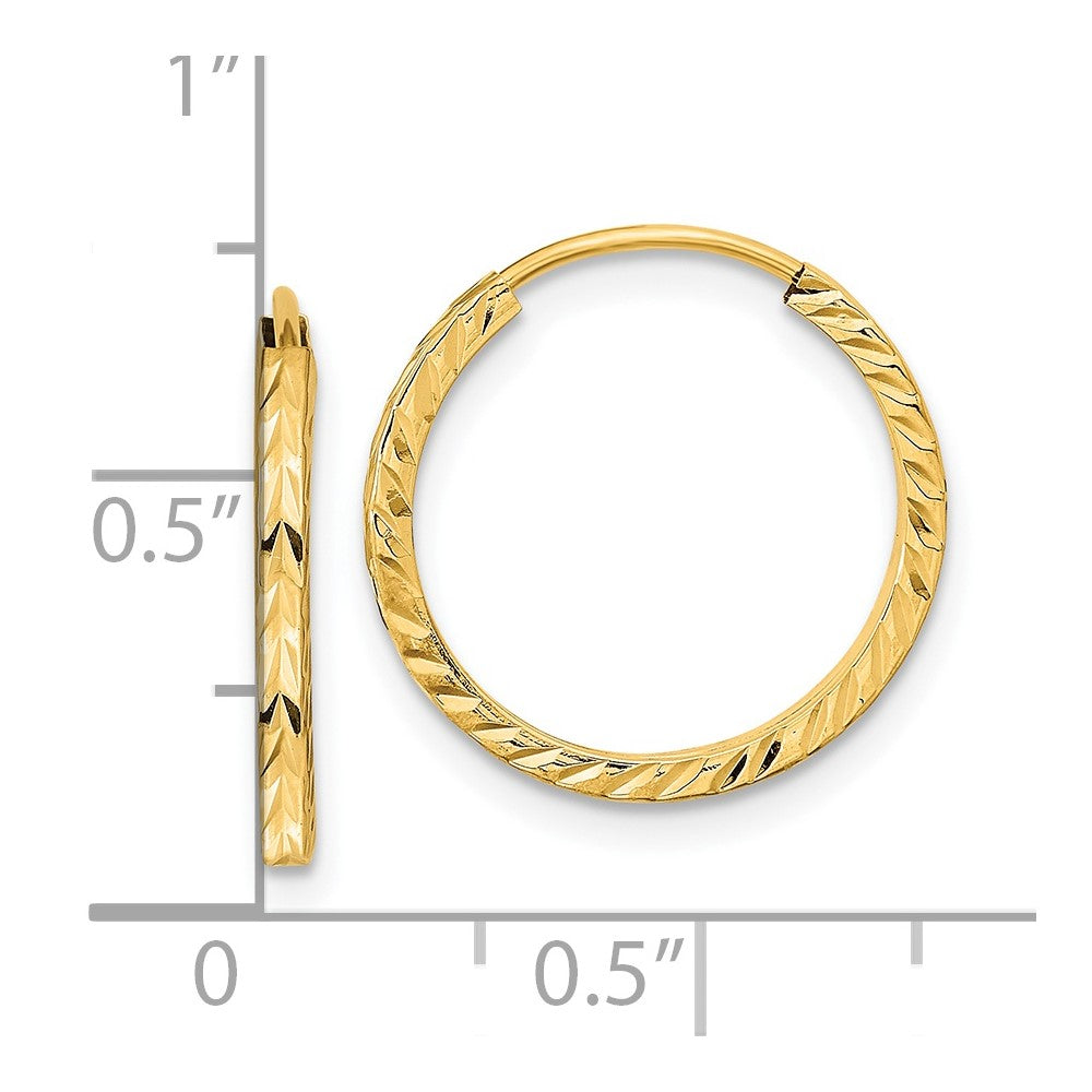 14K Yellow Gold Diamond-Cut Square Tube Endless Hoop Earrings