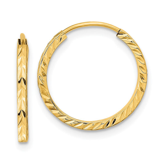 14K Yellow Gold Diamond-Cut Square Tube Endless Hoop Earrings