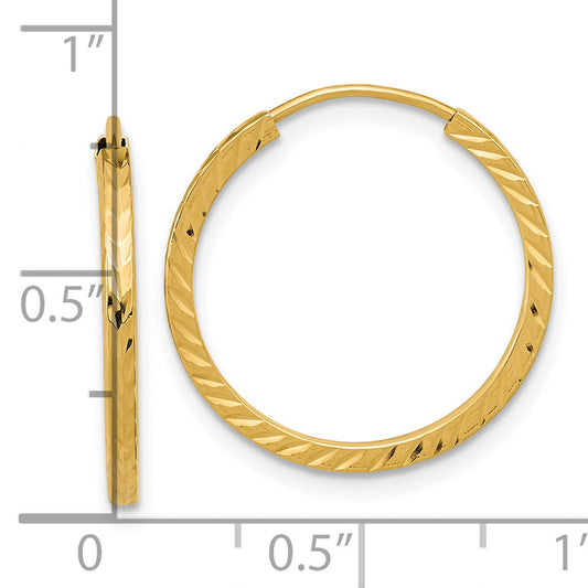 14K Yellow Gold Diamond-Cut Square Tube Endless Hoop Earrings