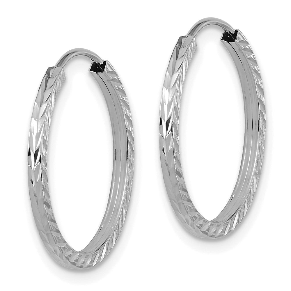 14K White Gold Diamond-Cut Square Tube Endless Hoop Earrings