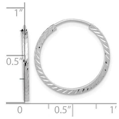 14K White Gold Diamond-Cut Square Tube Endless Hoop Earrings