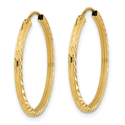 14K Yellow Gold Diamond-Cut Square Tube Endless Hoop Earrings
