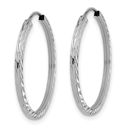 14K White Gold Diamond-Cut Square Tube Endless Hoop Earrings