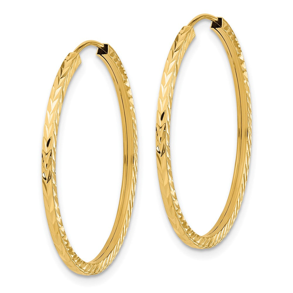 14K Yellow Gold Diamond-Cut Square Tube Endless Hoop Earrings