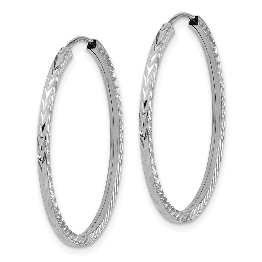 14K White Gold Diamond-Cut Square Tube Endless Hoop Earrings