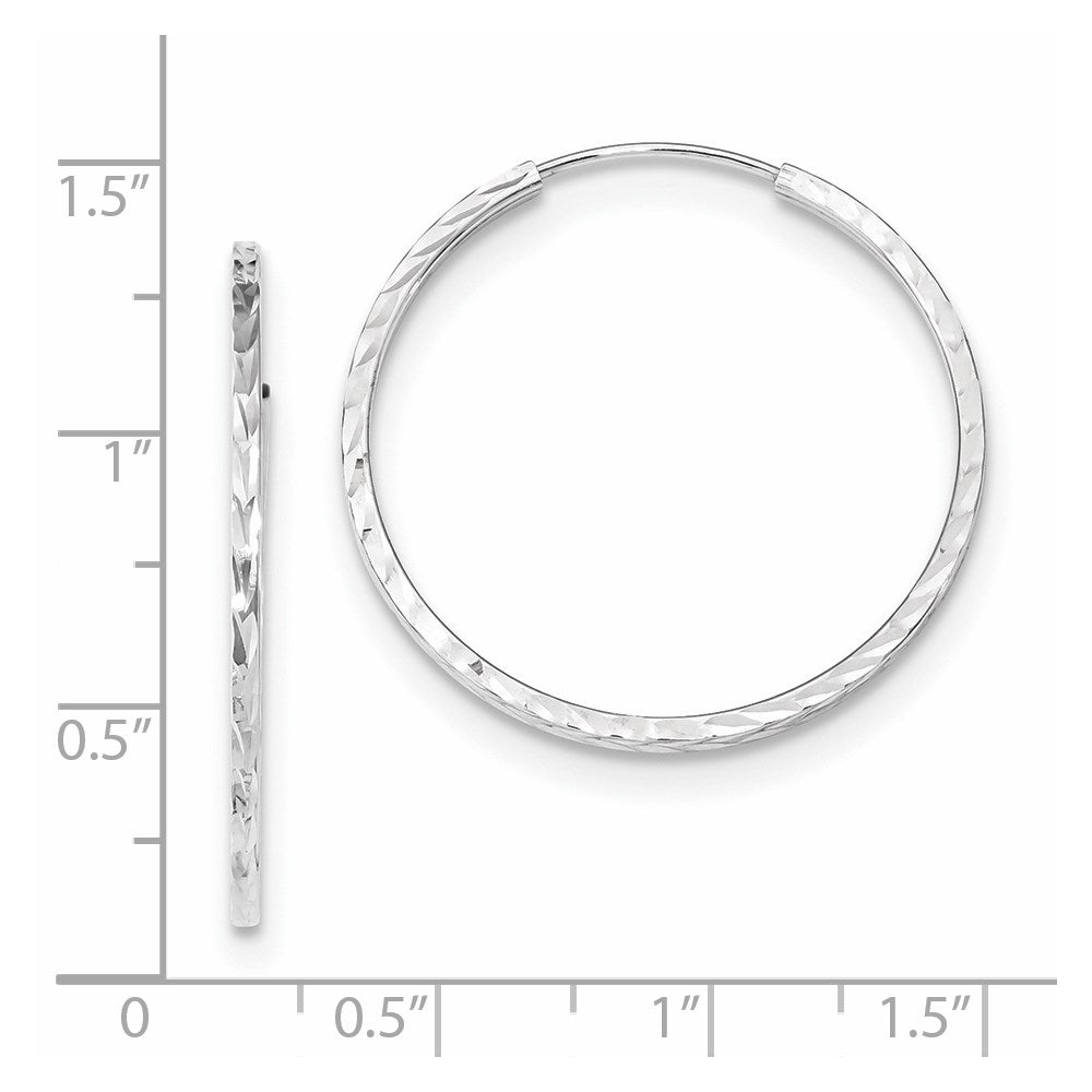 14K White Gold Diamond-Cut Square Tube Endless Hoop Earrings