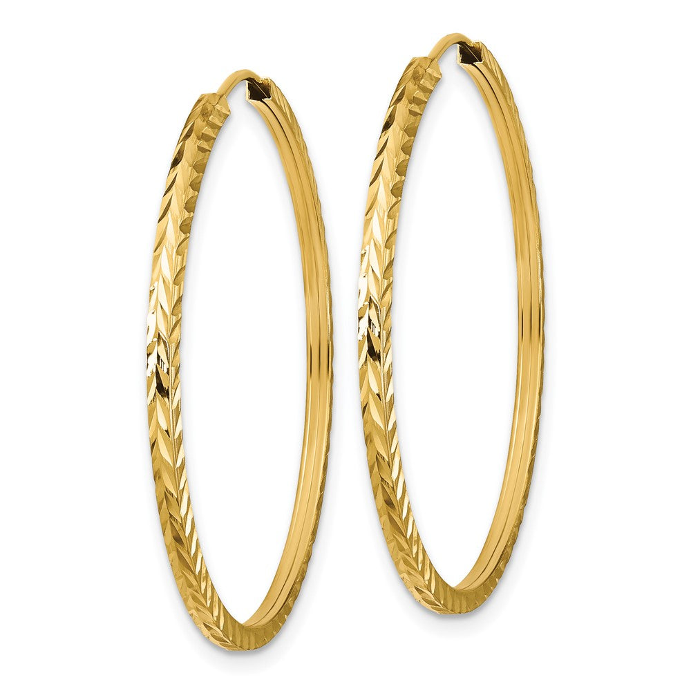 14K Yellow Gold Diamond-Cut Square Tube Endless Hoop Earrings