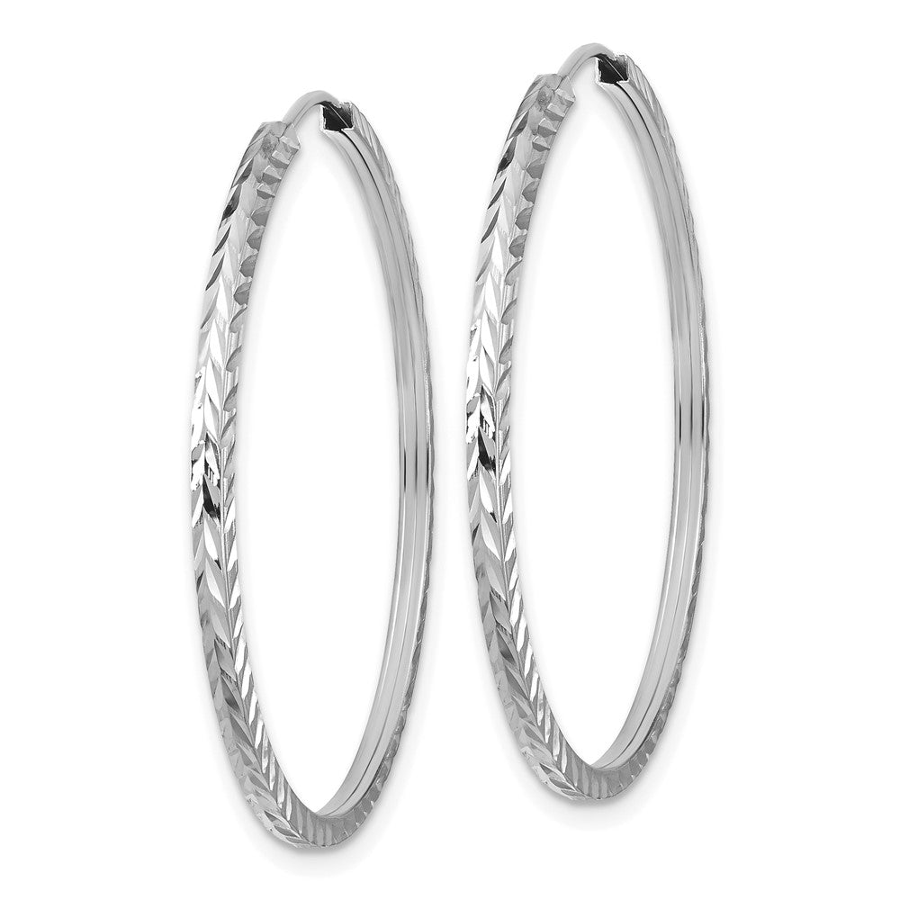 14K White Gold Diamond-Cut Square Tube Endless Hoop Earrings