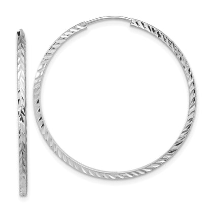 14K White Gold Diamond-Cut Square Tube Endless Hoop Earrings