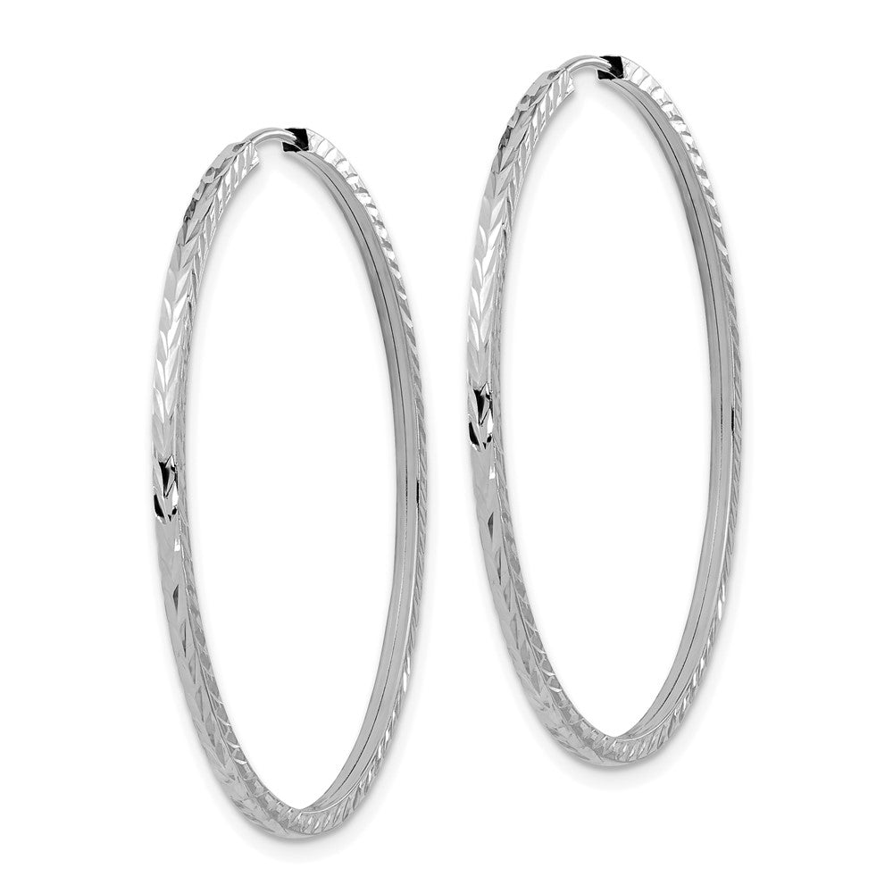 14K White Gold Diamond-Cut Square Tube Endless Hoop Earrings
