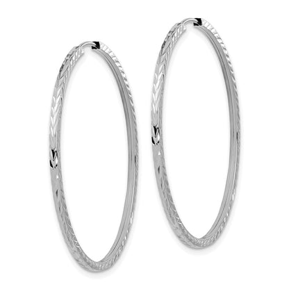 14K White Gold Diamond-Cut Square Tube Endless Hoop Earrings