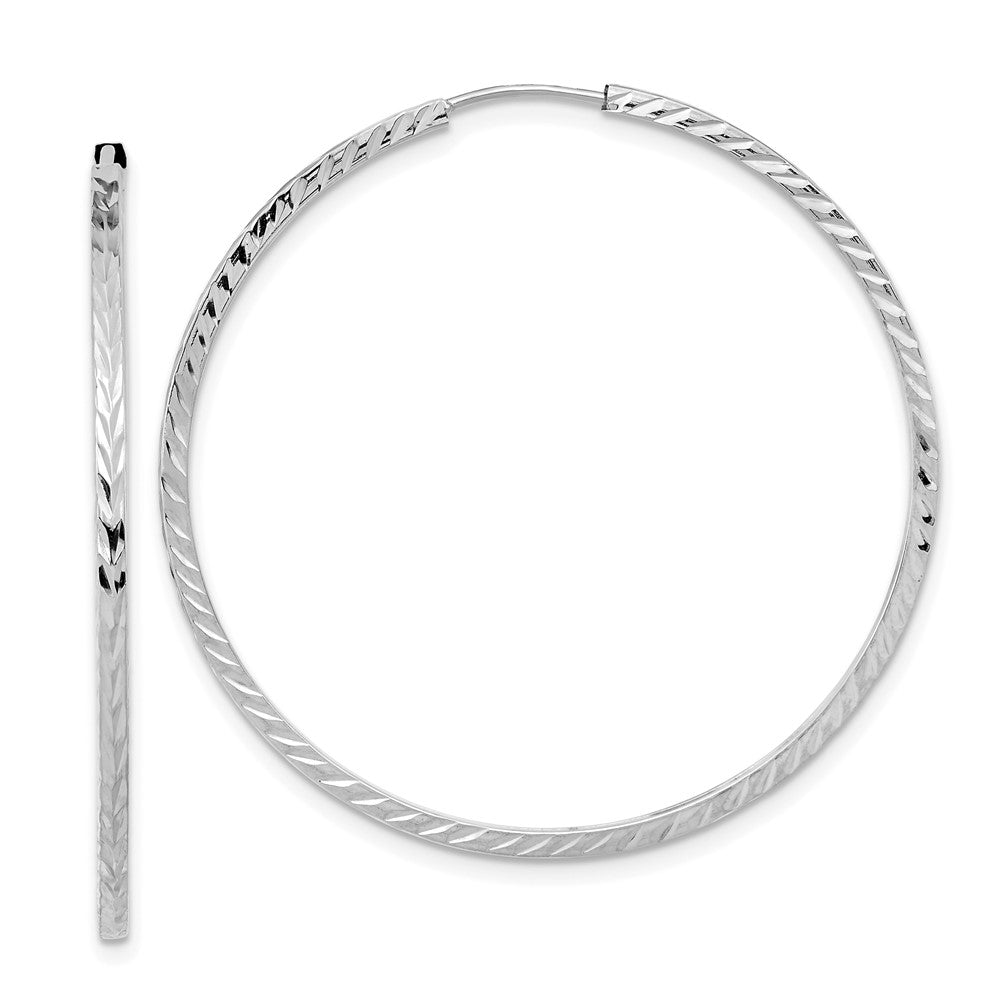 14K White Gold Diamond-Cut Square Tube Endless Hoop Earrings