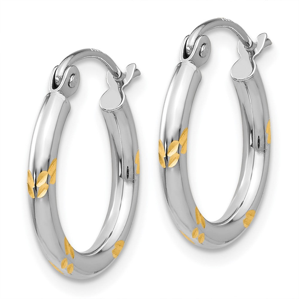 14K White Gold And Yellow Rhodium D/C Hoop Earrings