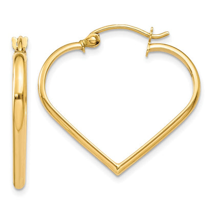 14K Yellow Gold Polished 2mm Heart Hoop Earrings
