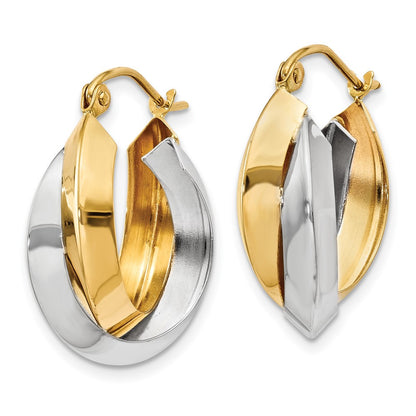 14K Two-Tone Polished Knife-Edge Double Hoop Earrings