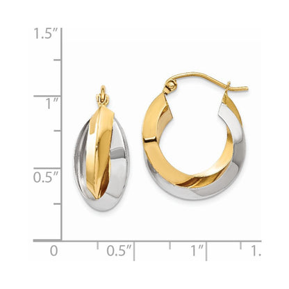 14K Two-Tone Polished Knife-Edge Double Hoop Earrings
