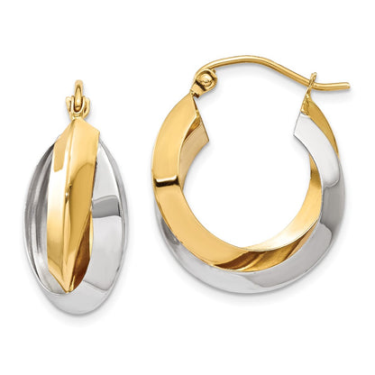 14K Two-Tone Polished Knife-Edge Double Hoop Earrings