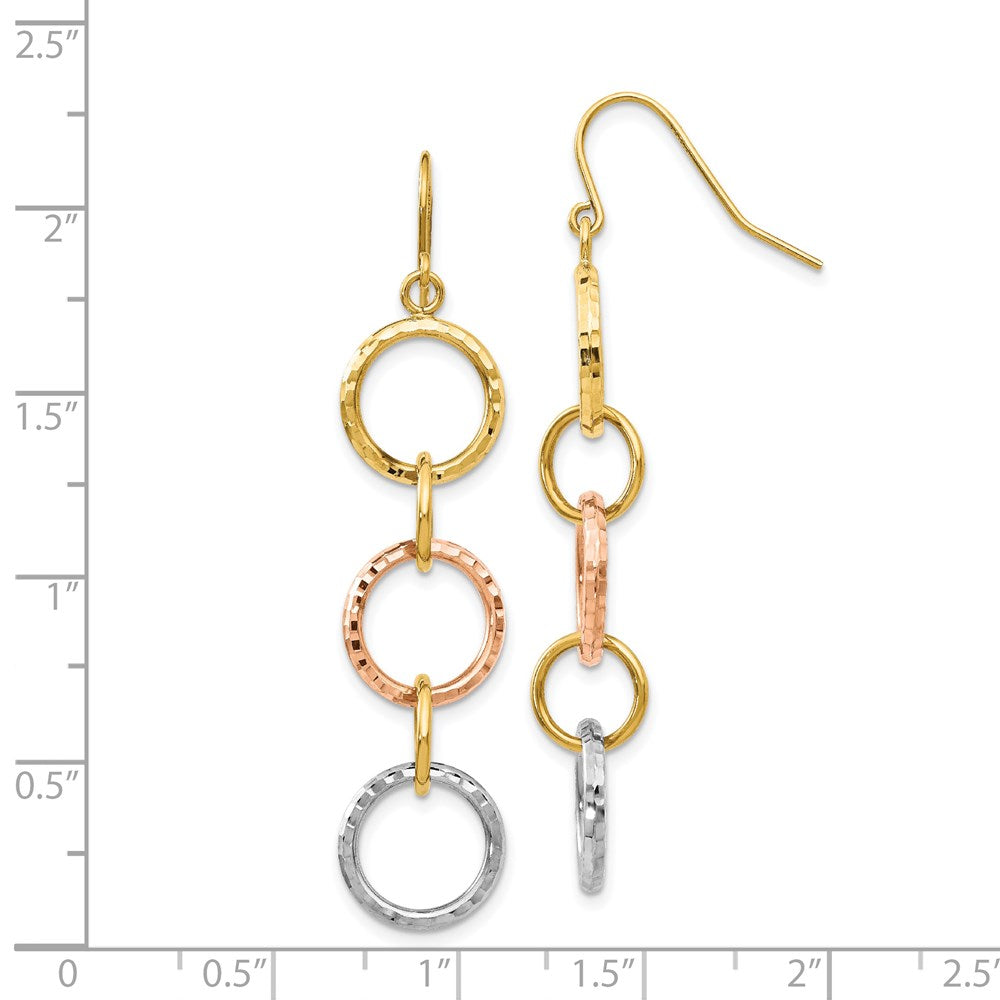 14K Tri-Color Diamond Cut Circle Dangle Earrings