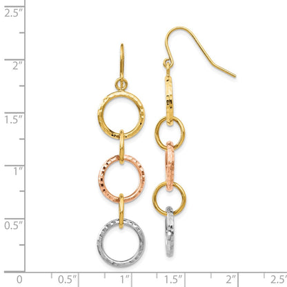 14K Tri-Color Diamond Cut Circle Dangle Earrings