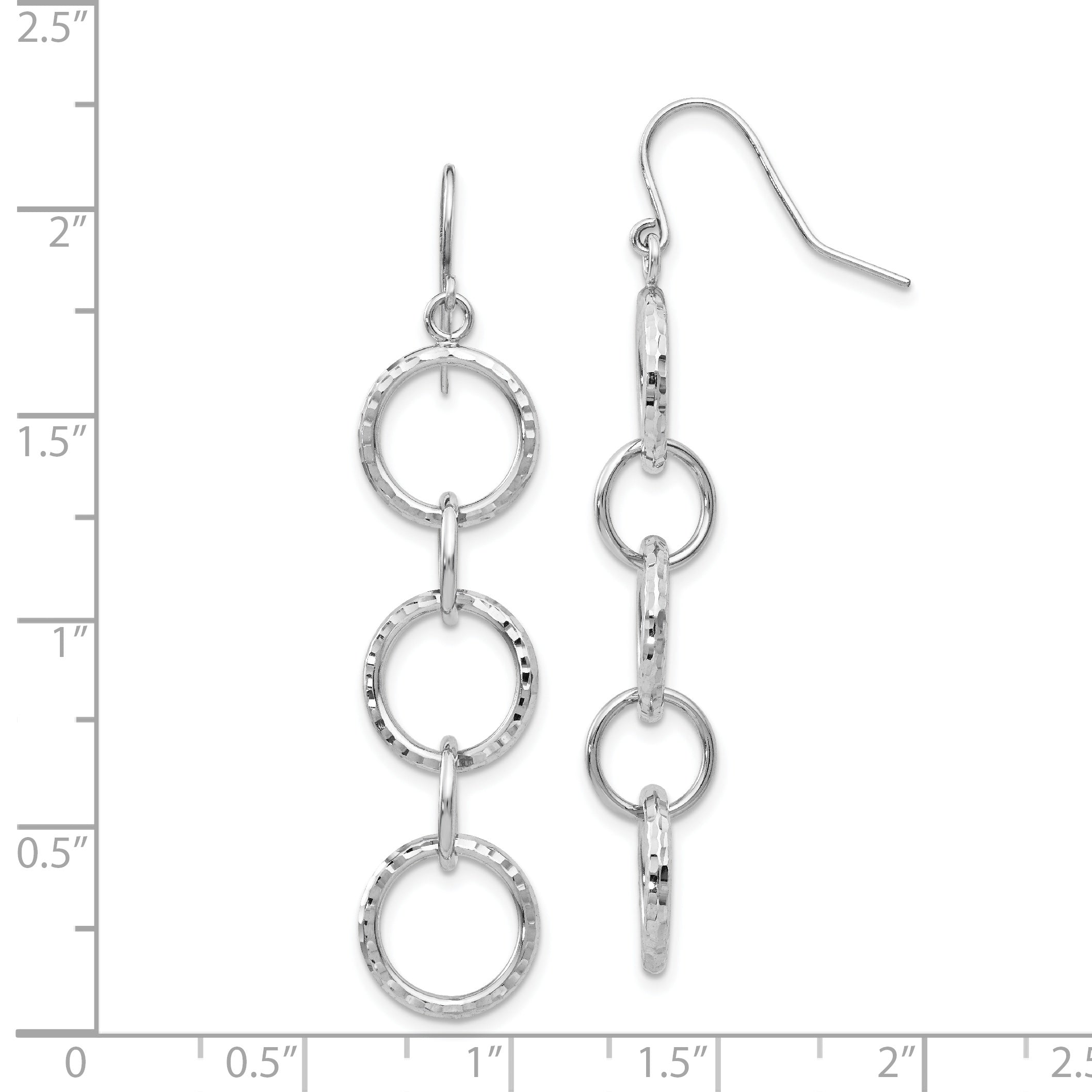 14K White Gold Diamond Cut Circle Dangle Earrings