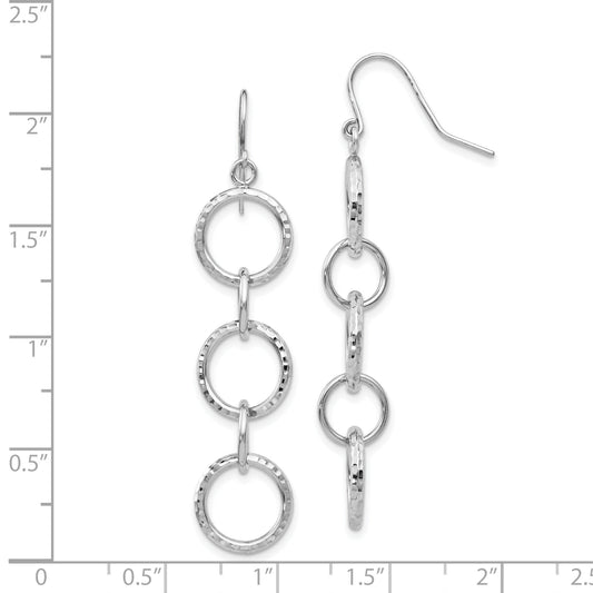 14K White Gold Diamond Cut Circle Dangle Earrings