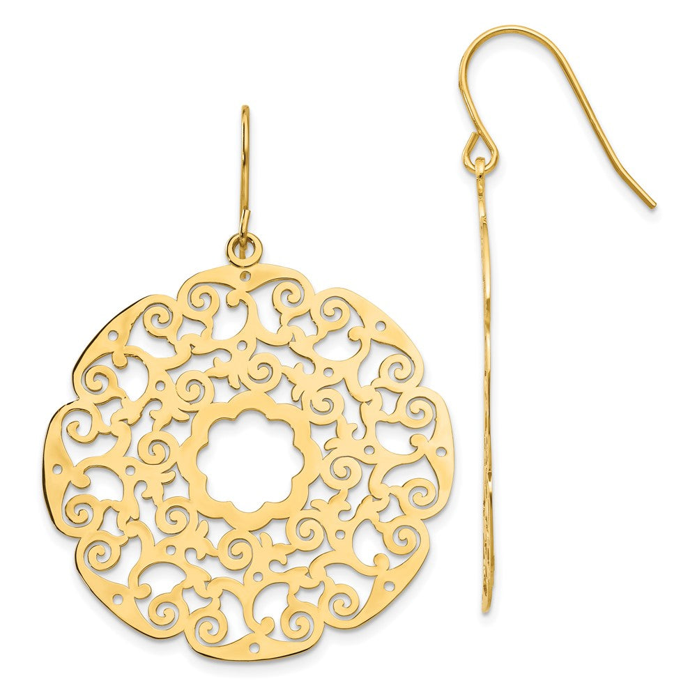 14K Yellow Gold Fancy Lace Filigree Dangle Earrings