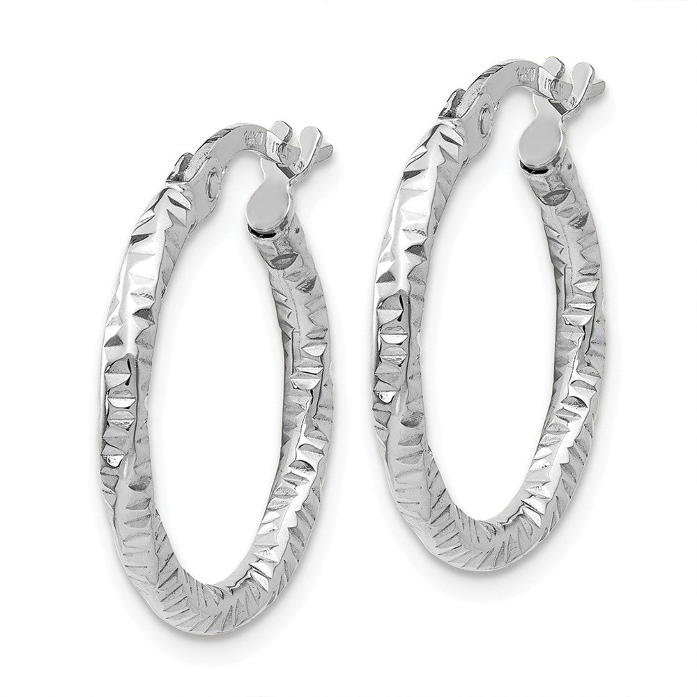 14K White Gold Polished And Textured Hoop Earrings