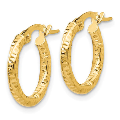 14K Yellow Gold Polished And Textured Hoop Earrings