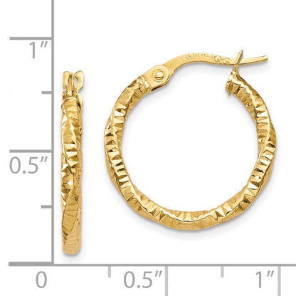 14K Yellow Gold Polished And Textured Hoop Earrings