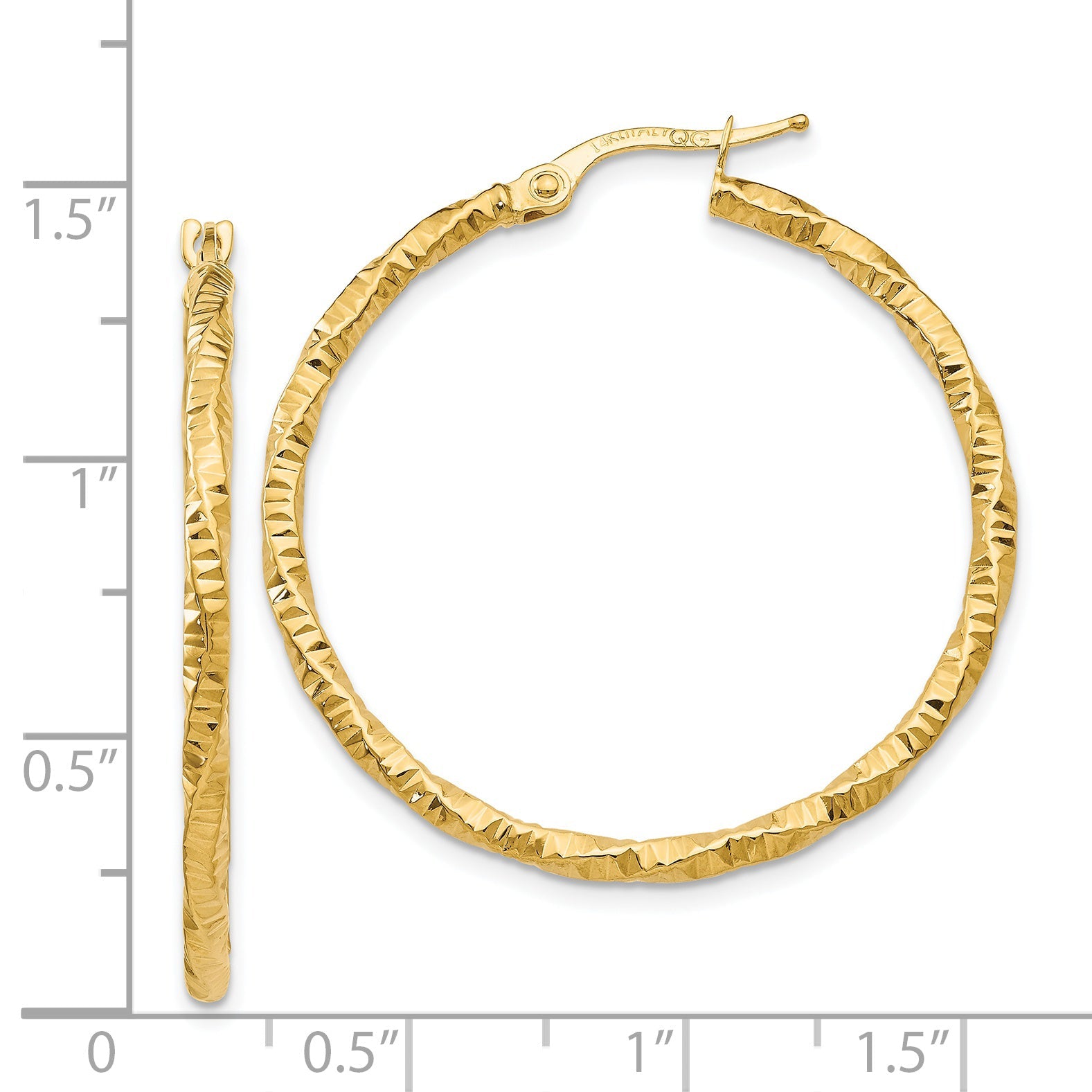 14K Yellow Gold Polished And Textured Hoop Earrings