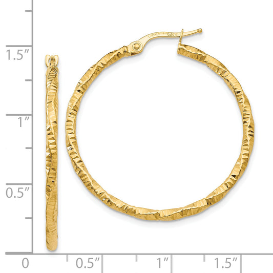 14K Yellow Gold Polished And Textured Hoop Earrings