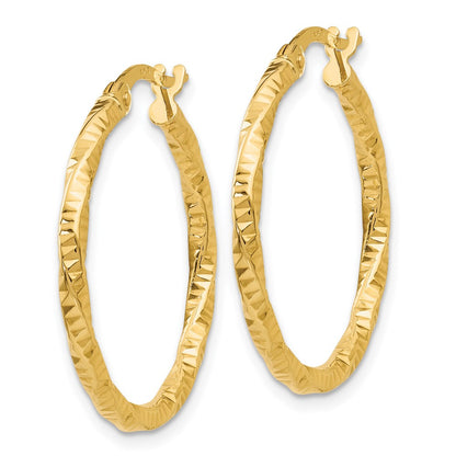 14K Yellow Gold Polished And Textured Hoop Earrings