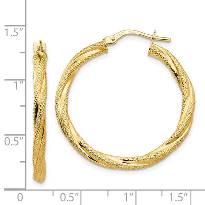 14K Yellow Gold Twisted Textured Hoop Earrings