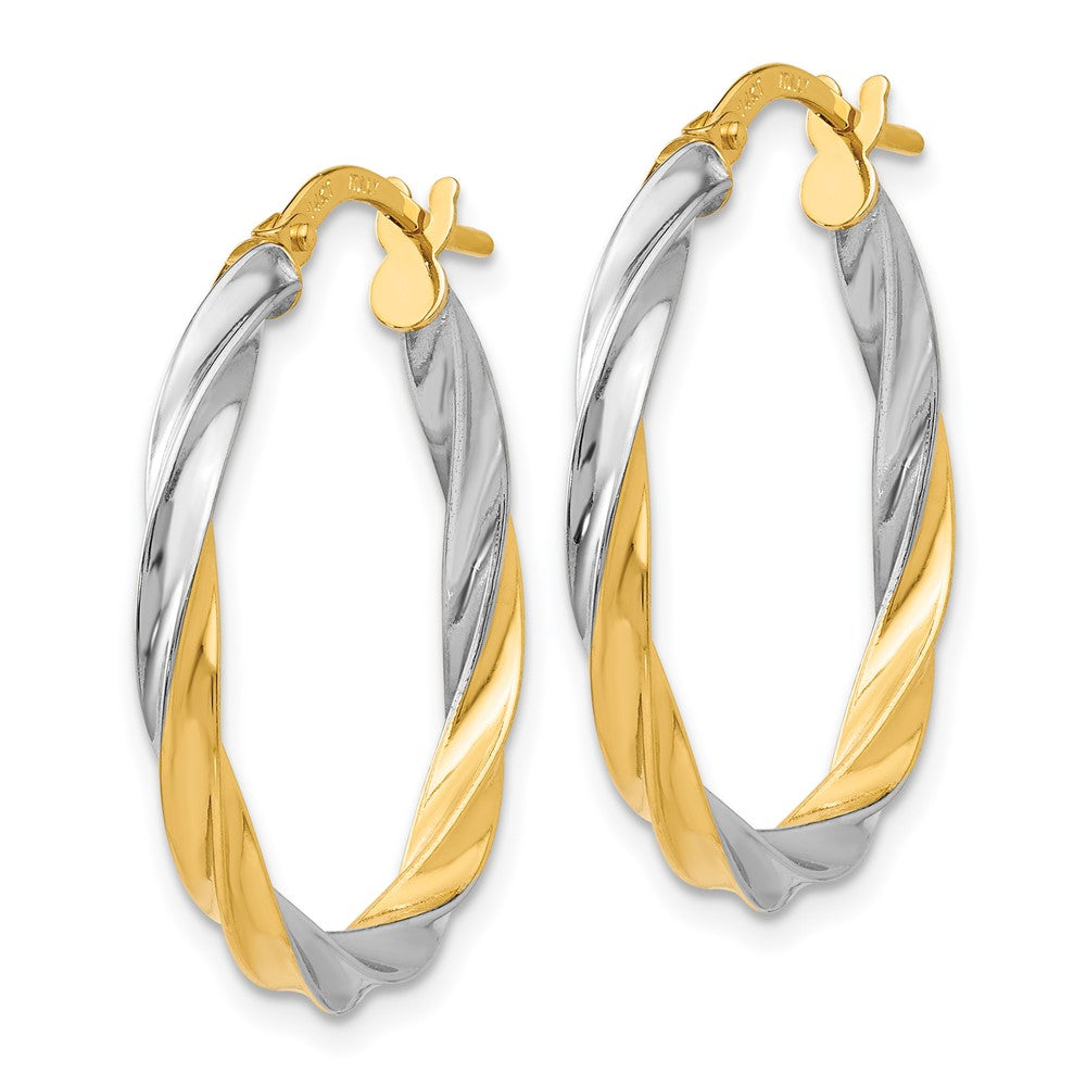 14K Yellow & Rhodium Twisted Hoop Earrings