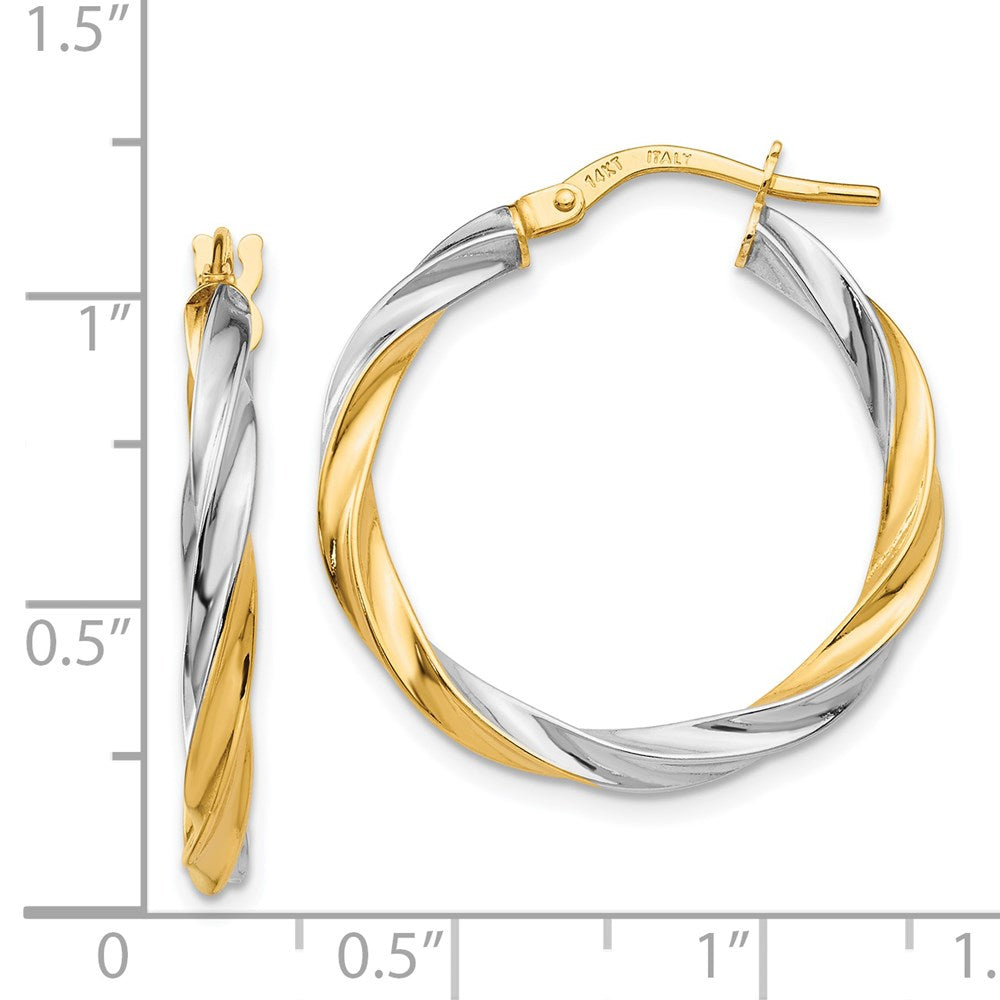 14K Yellow & Rhodium Twisted Hoop Earrings